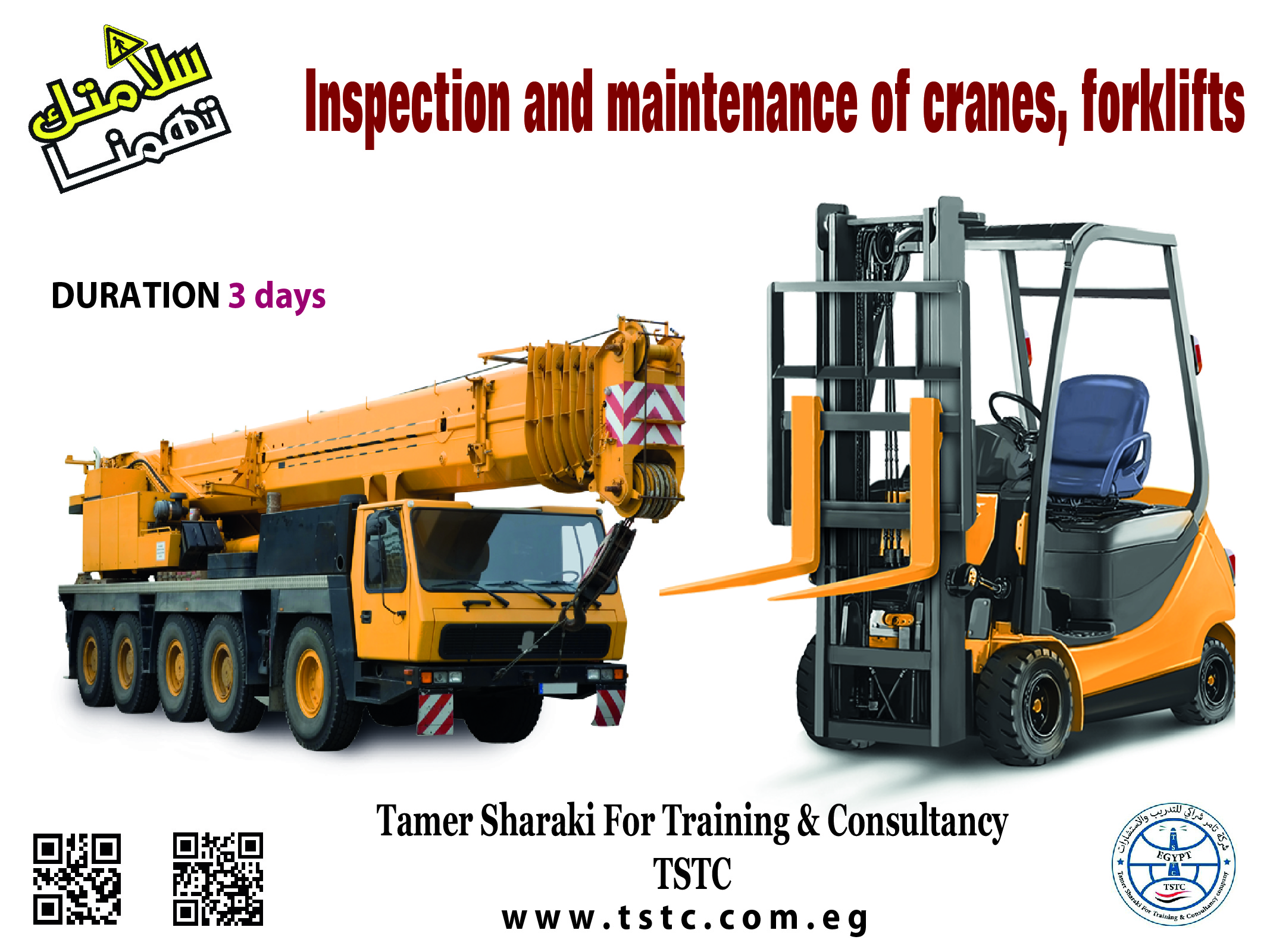 Inspection and maintenance of cranes, forklifts