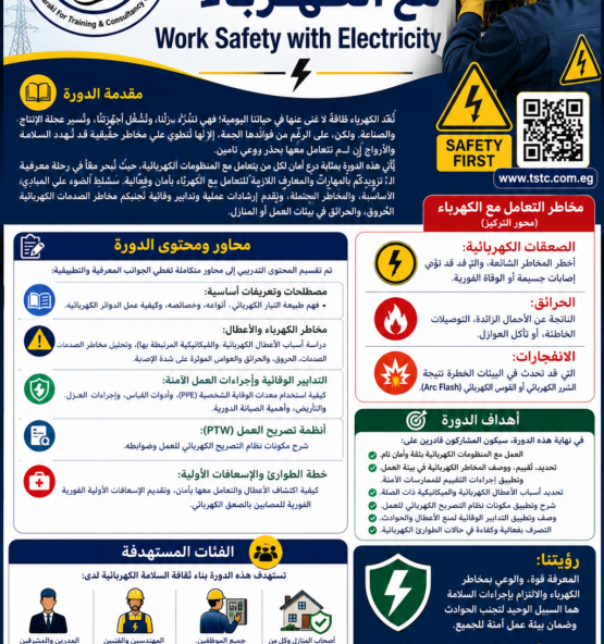 اعلان دورة العمل بأمان مع الكهرباء 555x592