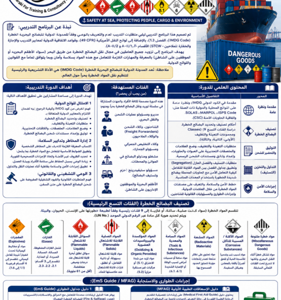 اعلان دورة تدريبية بحرية للبضائع الخطرة 555x592