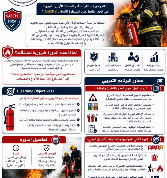 اعلان دورة تدريبية في مكافحة الحرائق 555x592