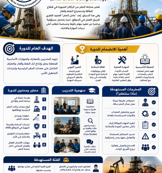 اعلان دورة تدريبية لعمال الحفر 555x592