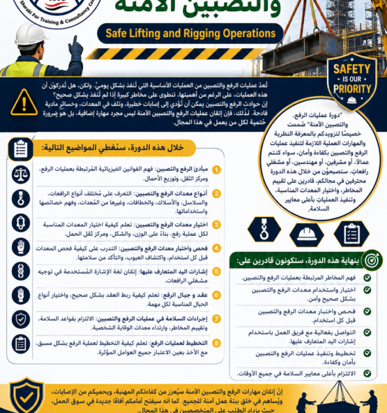 اعلان دورة عمليات الرفع والتصبين الآمنة 555x592