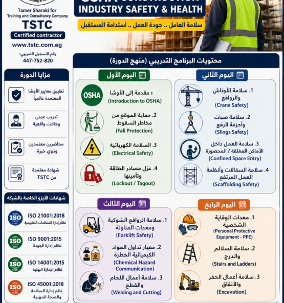 دورة معايير السلامة في صناعة الإنشاءات 555x592