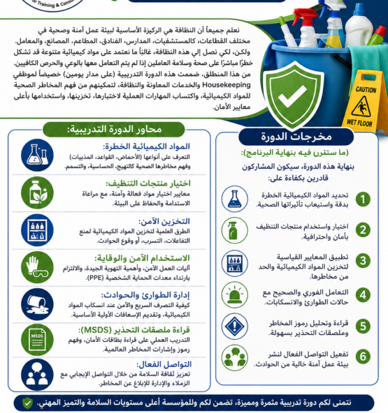 اعلان دورة تدريبية للسلامة في التنظيف 555x592