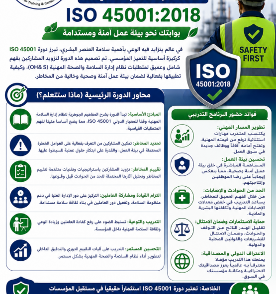اعلان دورة تدريبية في إدارة السلامة المهنية 555x592