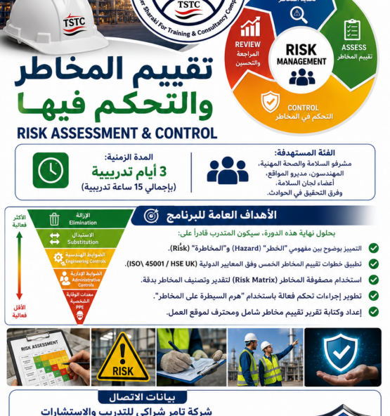 اعلان دورة تدريبية لتقييم المخاطر والسلامة 555x592