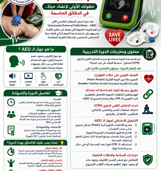 hubk دورة تدريبية لمزيل الرجفان AED 555x592